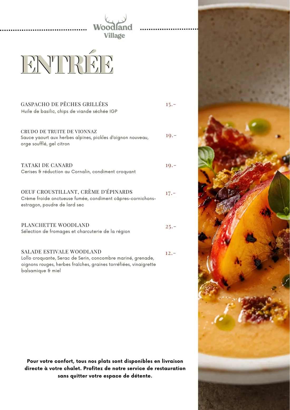 Carte du restaurant Woodland Village, page 1 : Entrées